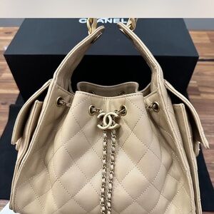 Chanel Beige Quilted Shoulder Bag